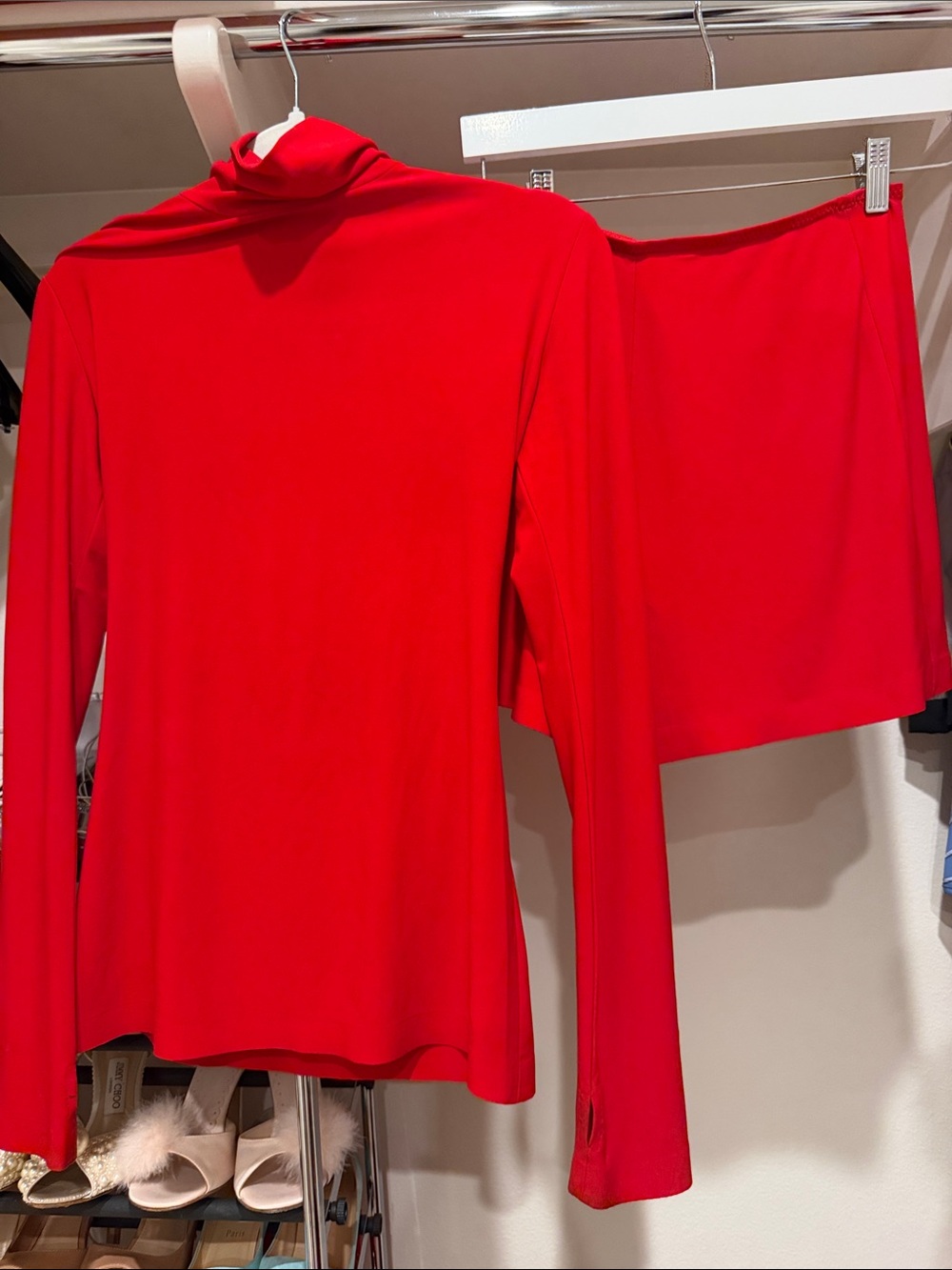 Norma Kamali Red Turtleneck Long-Sleeve Top and Skirt Set